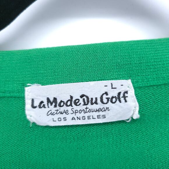 LaMode Du Golf Active Sportswear Vintage Kelly Green VNeck Sweater Cardi PocketL - Picture 5 of 11